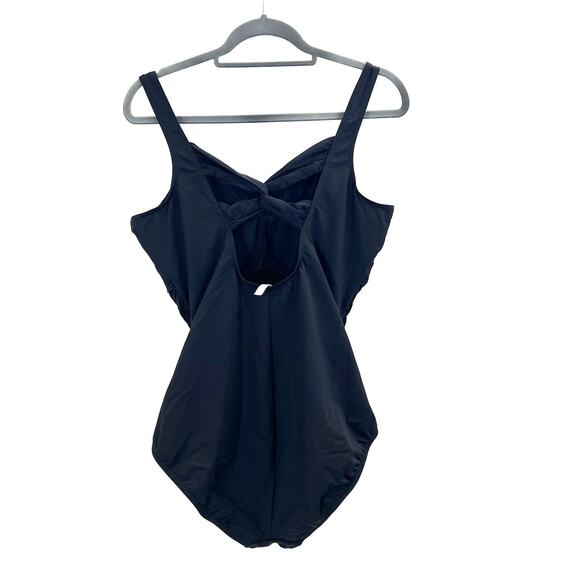 Lands' End Black Ruched Slimming One Piece Swim Suit Bathing Suit 18 L - Picture 4 of 9
